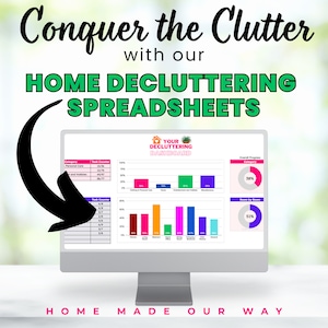 Home Decluttering Spreadsheet Organizer •  Editable Google Sheets For Home Declutter Challenges • Household Declutter Checklist Template