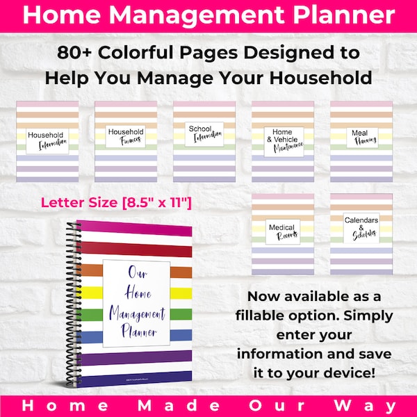 Home Management Binder Printable •  A Household Planner for your Home, Family, Budget, Important Documents, Health, and School Information