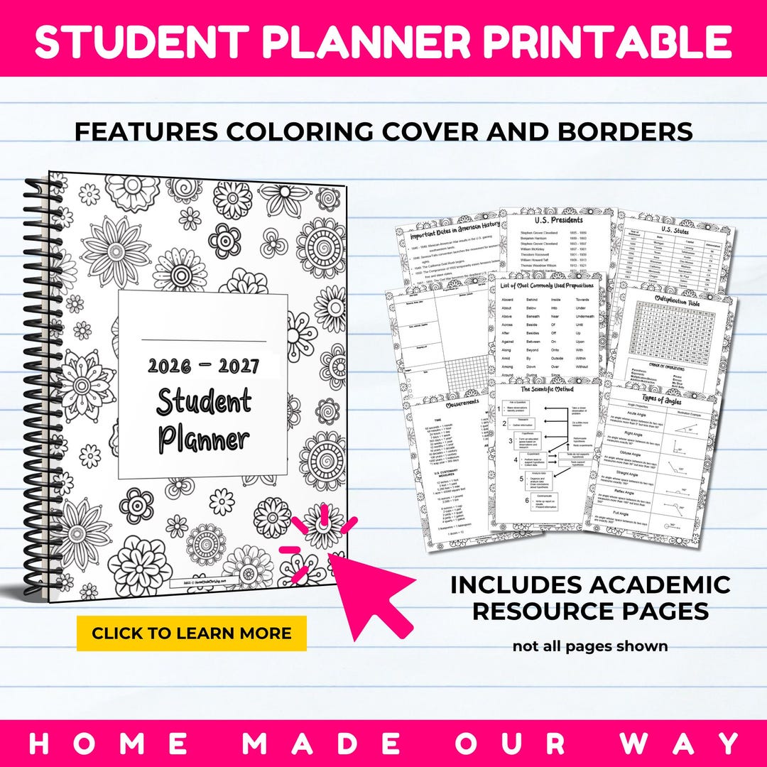 2026 - 2027 Academic Student Planner Printable PDF for Middle and High ...