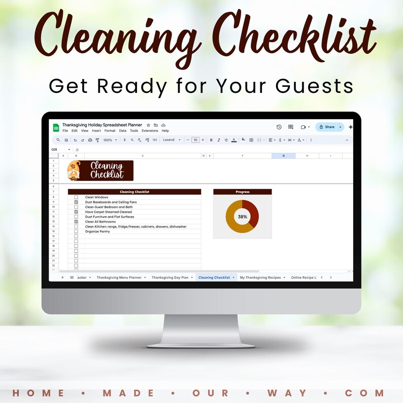 The Thanksgiving Holiday Spreadsheet Planner Cleaning Checklist
