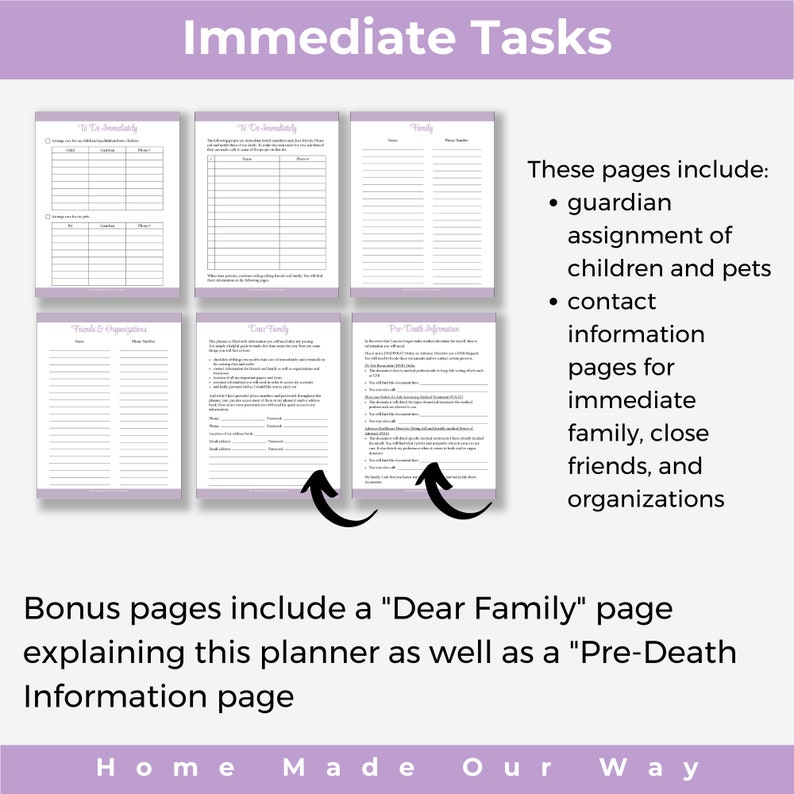 End of Life Planner with Immediate Tasks Pages