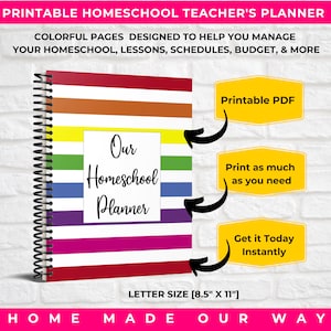 Homeschool Teacher&#39;s Planner Printable PDF | Lesson Planners | Admin Pages |  Budget | Schedulers | Meal Planner | Calendars | Project Plan