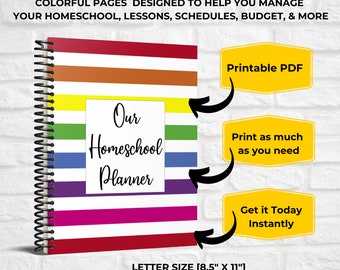 Homeschool Teacher's Planner Printable PDF • Lesson Planners • Admin Pages • Budget • Schedulers • Meal Planner • Project Planners