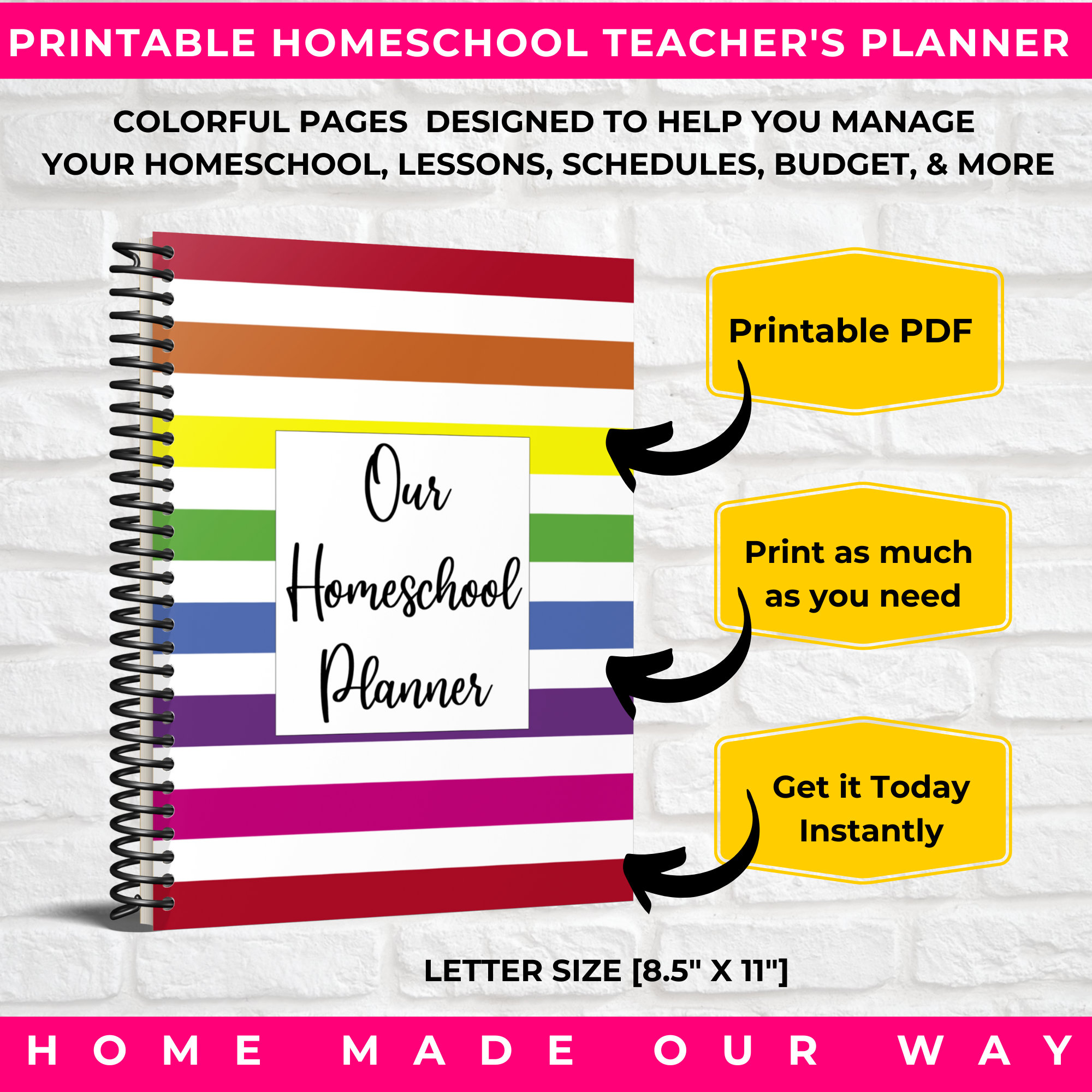 Homeschool Teacher's Planner Printable PDF • Lesson Planners • Admin