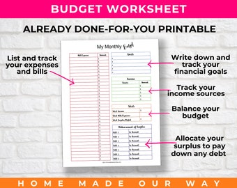 Monthly Budget Worksheet to Track Your Finances and Get Out of Debt