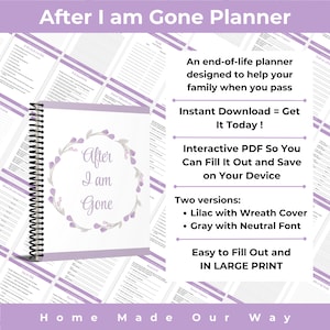 After I am Gone Planner • Printable and fillable end of life binder • Plan your final arrangements and last wishes before you die