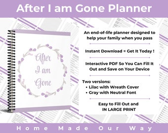 Printable End-of-Life Planner PDF • Personal Affairs Organizer • Ensure Your Last Wishes Honored • Instant Download • For Personal Use Only