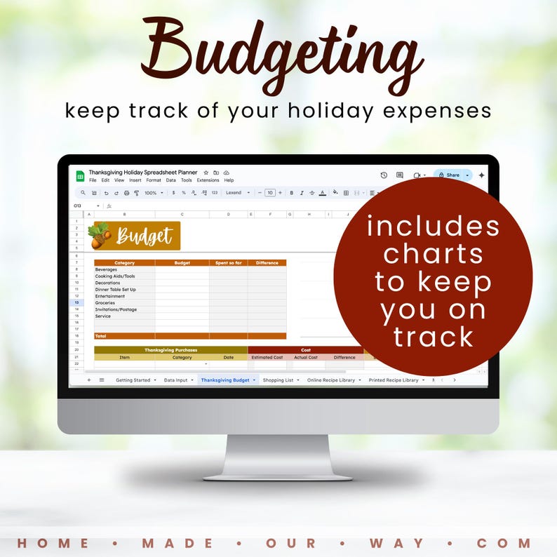 The Thanksgiving Holiday Spreadsheet Planner Budget Worksheet