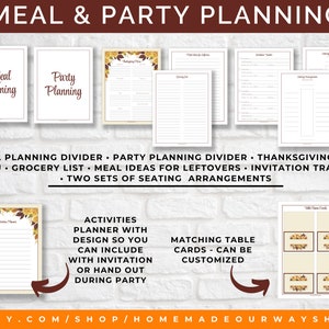 The Thanksgiving Dinner Planner comes with Thanksgiving Day Menu, invitations tracker, seating arrangements worksheets, table place cards template, and more.