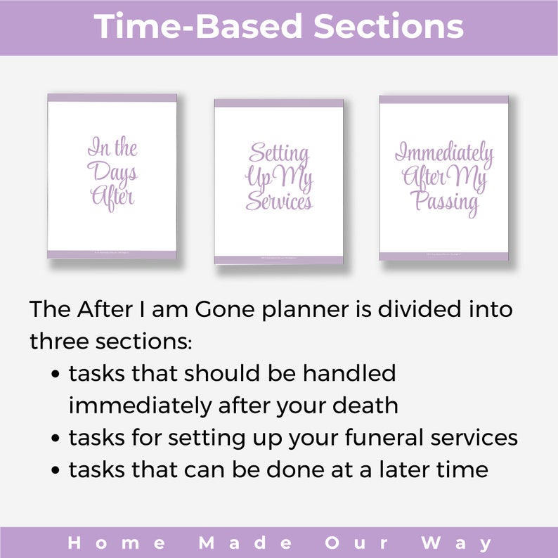 The After I Am Gone End of Life Planner Time-Based Sections
