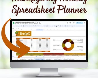 Thanksgiving Holiday Spreadsheet Planner • Includes Budget, Menu Planner, Shopping List, Recipe Trackers, Cleaning Schedule, & More