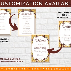 Customization is also available for the Thanksgiving invitations, table place cards, and Welcome yard signs.