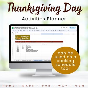 The Thanksgiving Holiday Spreadsheet Activities Planner