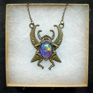 Scarab Beetle Necklace - beetle jewelry, resin cabochon, vintage curio, antique bronze necklace