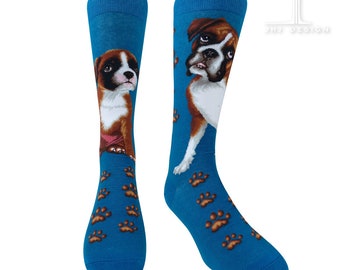 Calzini con stampa di cane boxer / Calzini in cotone lavorato a maglia, calzini alla caviglia per uomo e donna