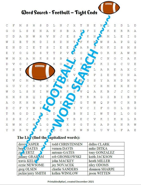 great nfl tight ends printable word search perfect for etsy