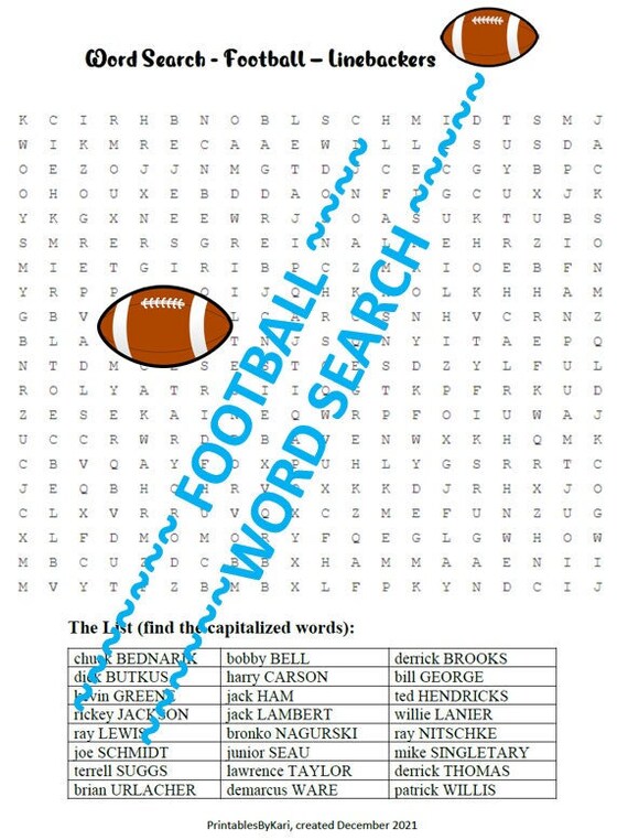 great nfl linebackers printable word search perfect for etsy