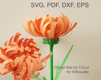 May include: Two orange paper flowers with green stems and leaves. Digital files for Cricut and Silhouette. SVG, PDF, DXF, EPS.