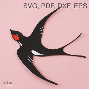 Modèle d'oiseau d'hirondelle pour Cricut, svg, pdf, esp, dxf, contour à découper, papier découpé, 3D