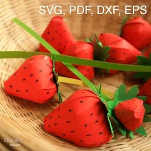 Szablon truskawki dla Cricut, svg, pdf, esp, dxf, dołączone instrukcje, wycinanka papierowa, 3D
