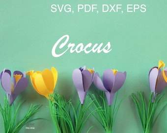 Crocus spring flower digital template for Cricut, svg, pdf, esp, dxf, instructions included, paper cut, 3D