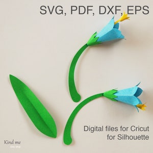 Digitale Vorlage für eine Glockenblumenblume für Cricut, SVG, PDF, ESP, Dxf, Anleitung inklusive, Papierschnitt, 3D, Blätter und Stiel inklusive