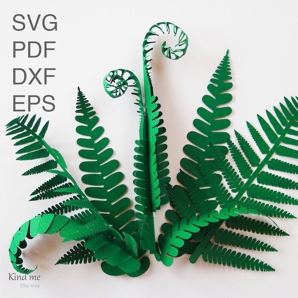 Fern leaf & fiddlehead templates for Cricut, svg, pdf, esp, dxf, woodland bouquet, paper cut, 3D