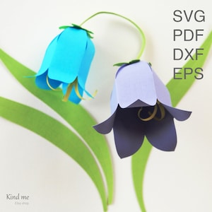 Modèle numérique de grande fleur Bluebell pour Cricut, campanule, svg, pdf, esp, dxf, instructions incluses, papier découpé, 3D, feuilles incluses