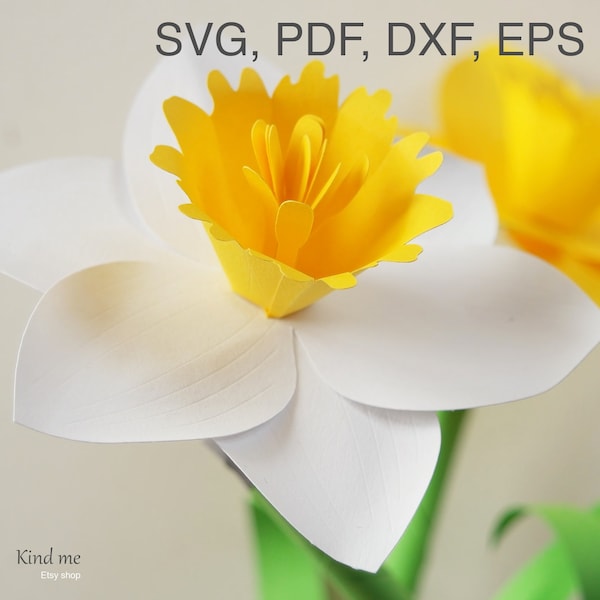 Daffodil flower digital template for Cricut, svg, pdf, esp, dxf, instructions included, paper cut, 3D