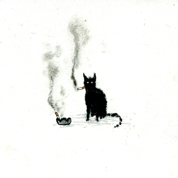Rauchende Katze-Druck – 12,7 x 17,8 cm