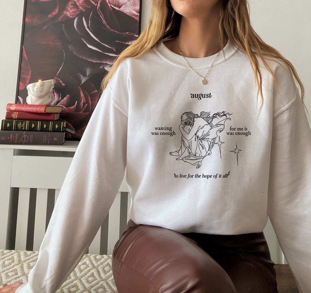 August Slipped Away Sweatshirt Clothing Womens Clothing Jumpers Pullover Jumpers August Folklore Inspired Crewneck Embroidered Sweatshirt Taylor Swift Gift 