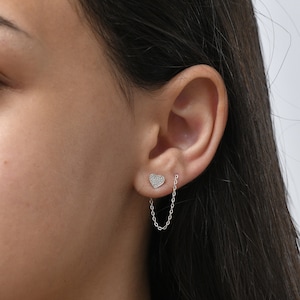 Pull Through Sterling Silver Chain Earrings with Zircon Stones, Dangle Drop Earrings, Threader Earrings
