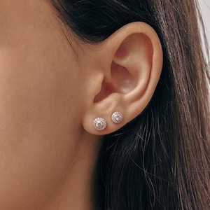Silver Stud Earrings with Zircon, Minimalist Earrings - Gift for her