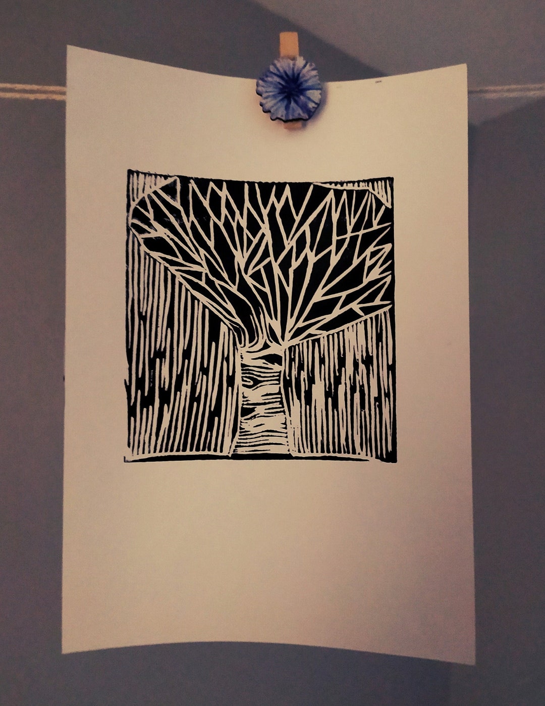 Linocut Tree Pattern Rainy Tree Landscape Linocut Print - Etsy