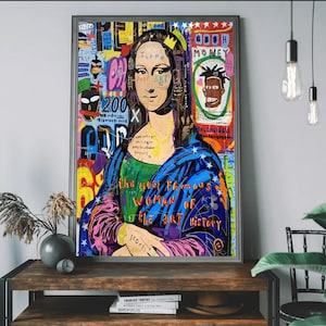Graffiti Mona Lisa Art, Digital Download Print, Decoración de pared, Arte imprimible grande, Impresiones descargables, Hype Beast Art