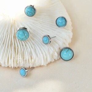 3Pairs Set of Turquoise Stainless Steel Stone Stud Earrings