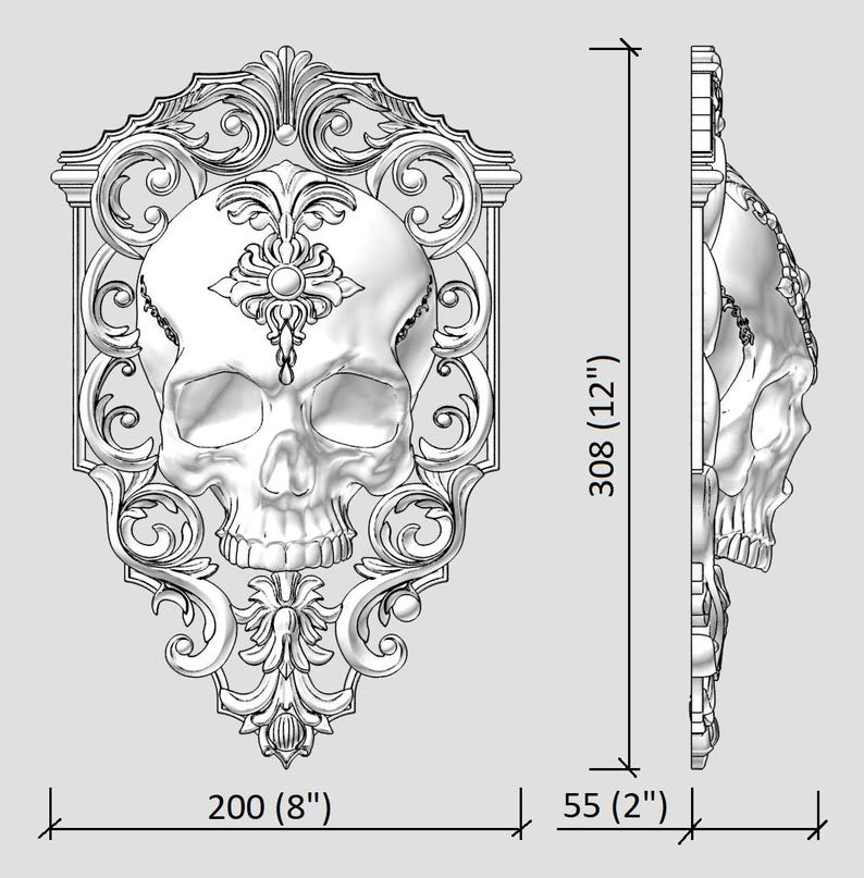 Stylized Skull. PN-0011 3D STL Model for CNC and Printing. - Etsy