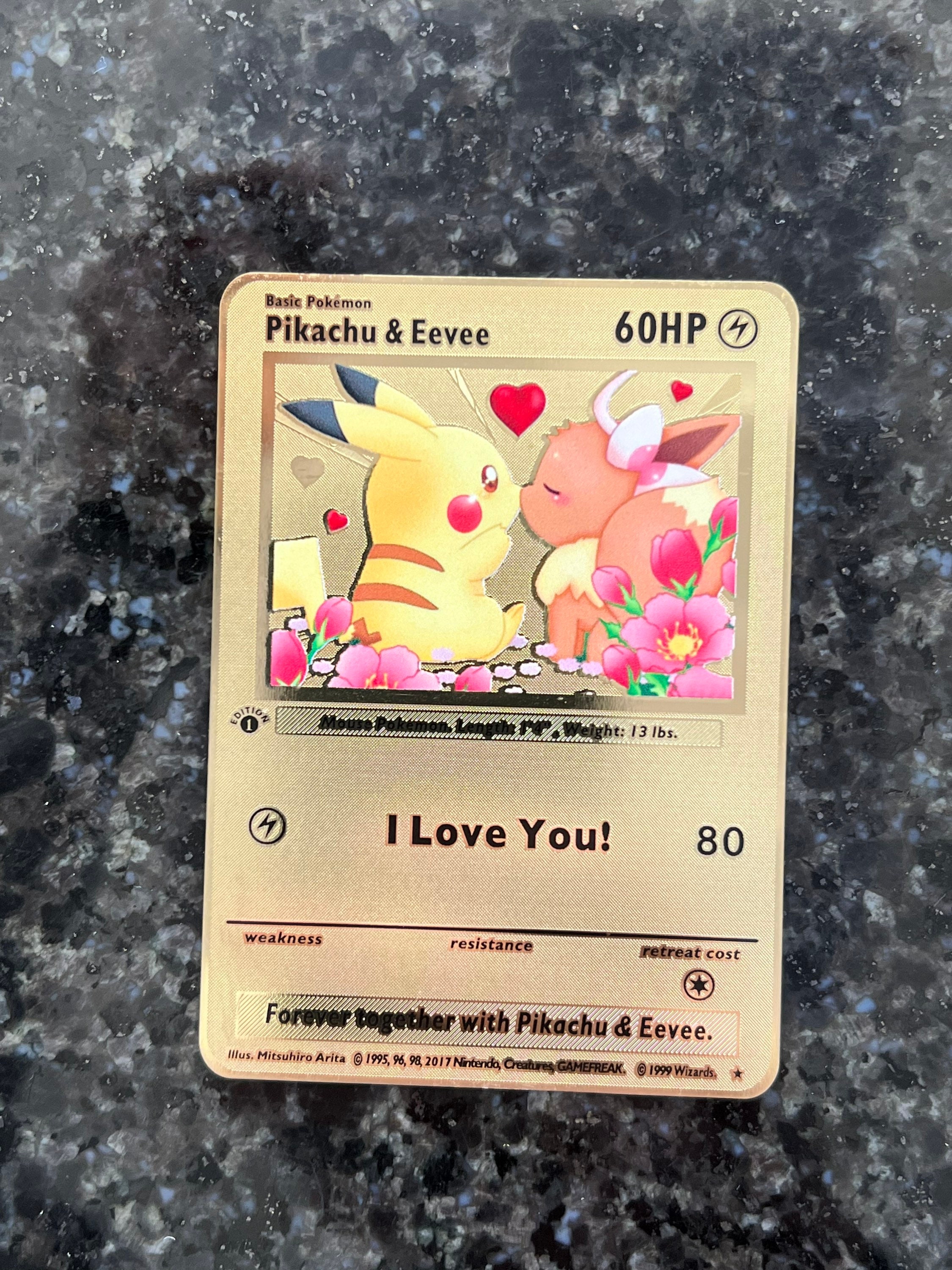 Pokemon Gold METAL Custom Card: I Choose You Pikachu & Eevee! An Amazing  Gift With FREE SHIPPING! - Card Games, Facebook Marketplace