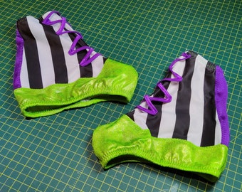 Beetle Juice Stripe Green Purple Boot Covers for Ice Skating or Roller Skating