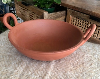 Terracotta / Clay cooking pot (Kadai/ Wok) 100% Natural and Unglazed clay cookware.