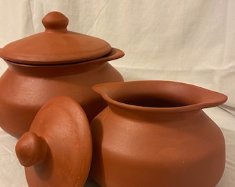 Terracotta / Clay cooking and serving pot. Hand made, Unglazed (Handi). 2 Lts /1.5 Lts/0.8 Lt. Microwave friendly