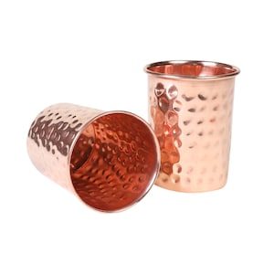 VERKA&#39;s Copper tumbler/glass/mugs. 100 % Pure copper hammered style mugs. 2 Tumblers packed. 250 ml/ 8 Ounce capacity.