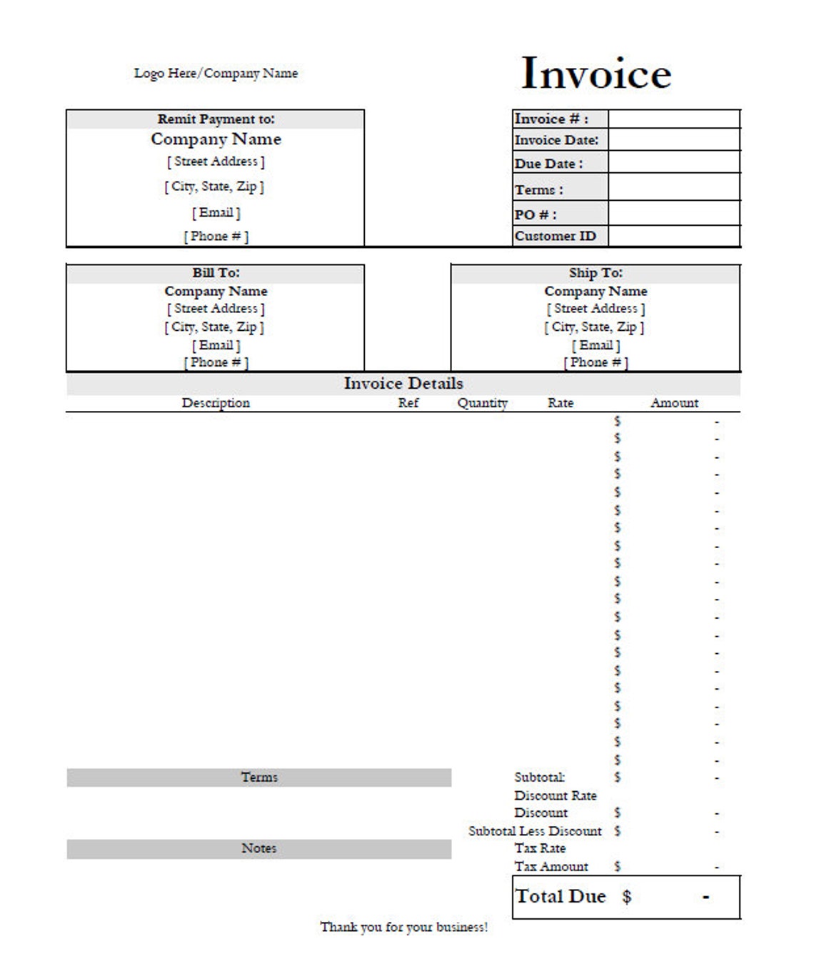 Excel invoice template etsy