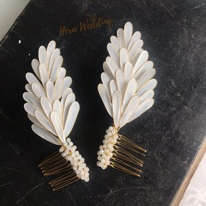 White Bridal Hair Comb, Wedding Hair piece in White & Golden | Hellenistic Art-inspired Design | Versatile Two-Piece Set