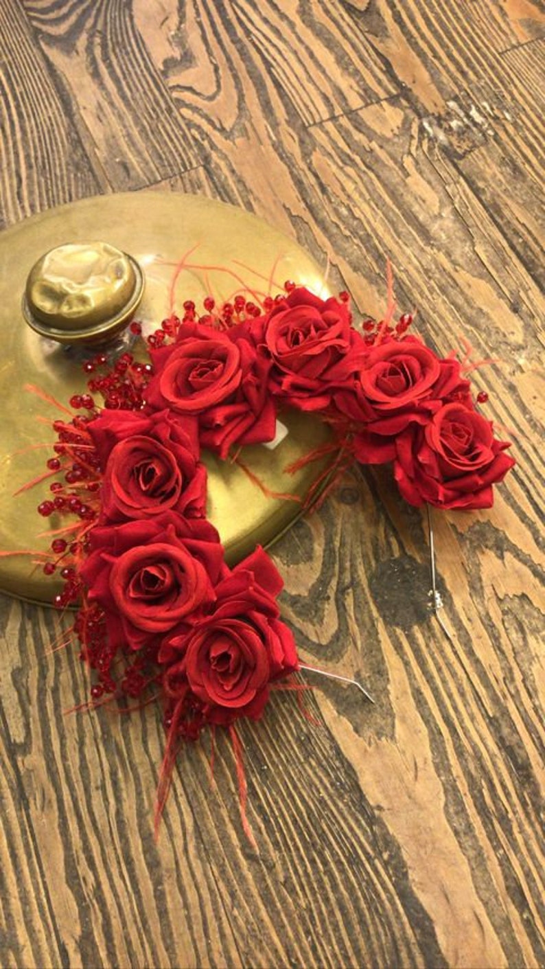 Red Rose Flower Crown Red Bridal Tiara Bride Headpiece Etsy