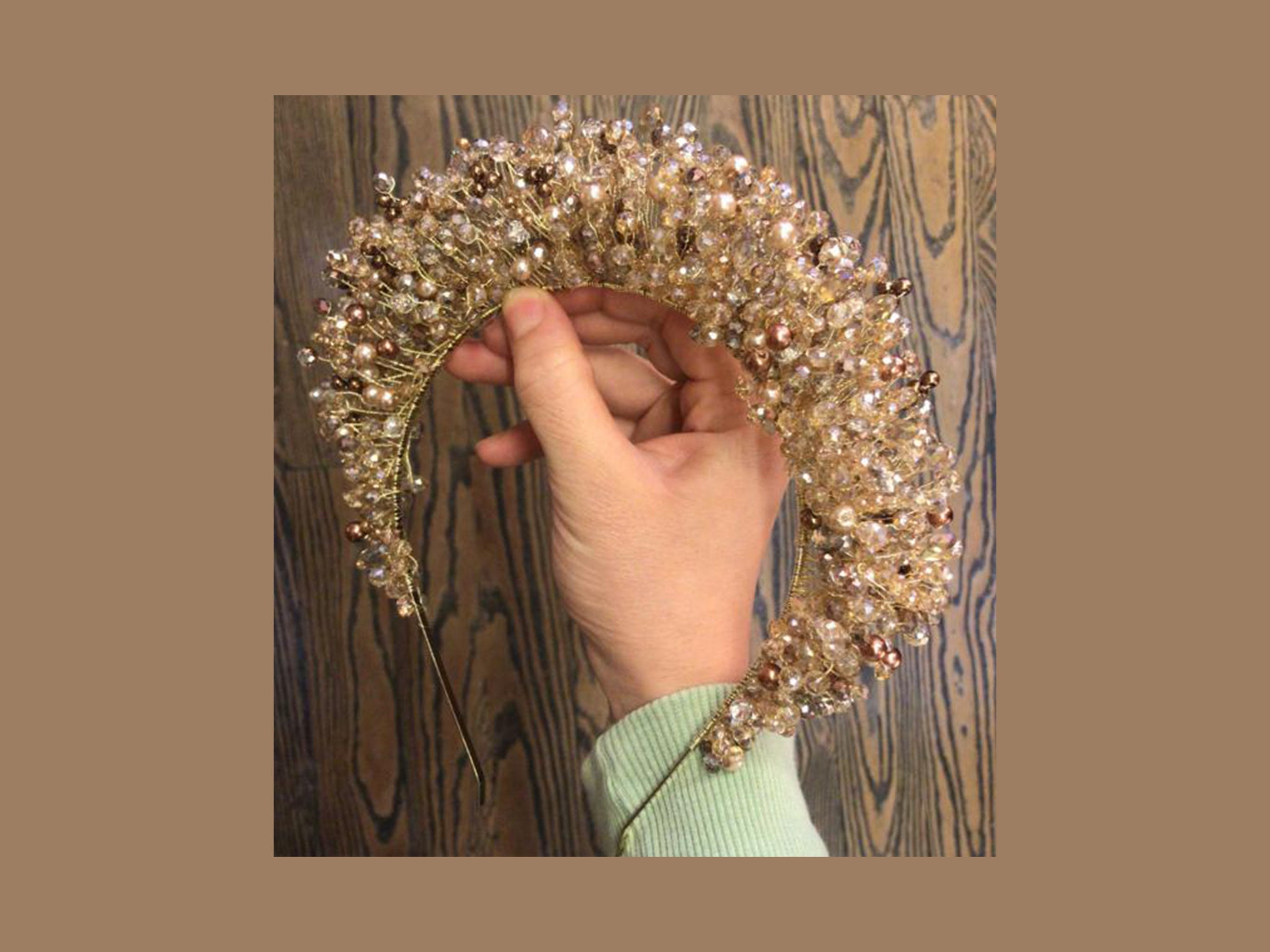 Gold Crystal Bridal Tiara with Champagne Gem Accents Gold Bridal Tiara | Champagne Crystal Crown | Wedding  main image 2