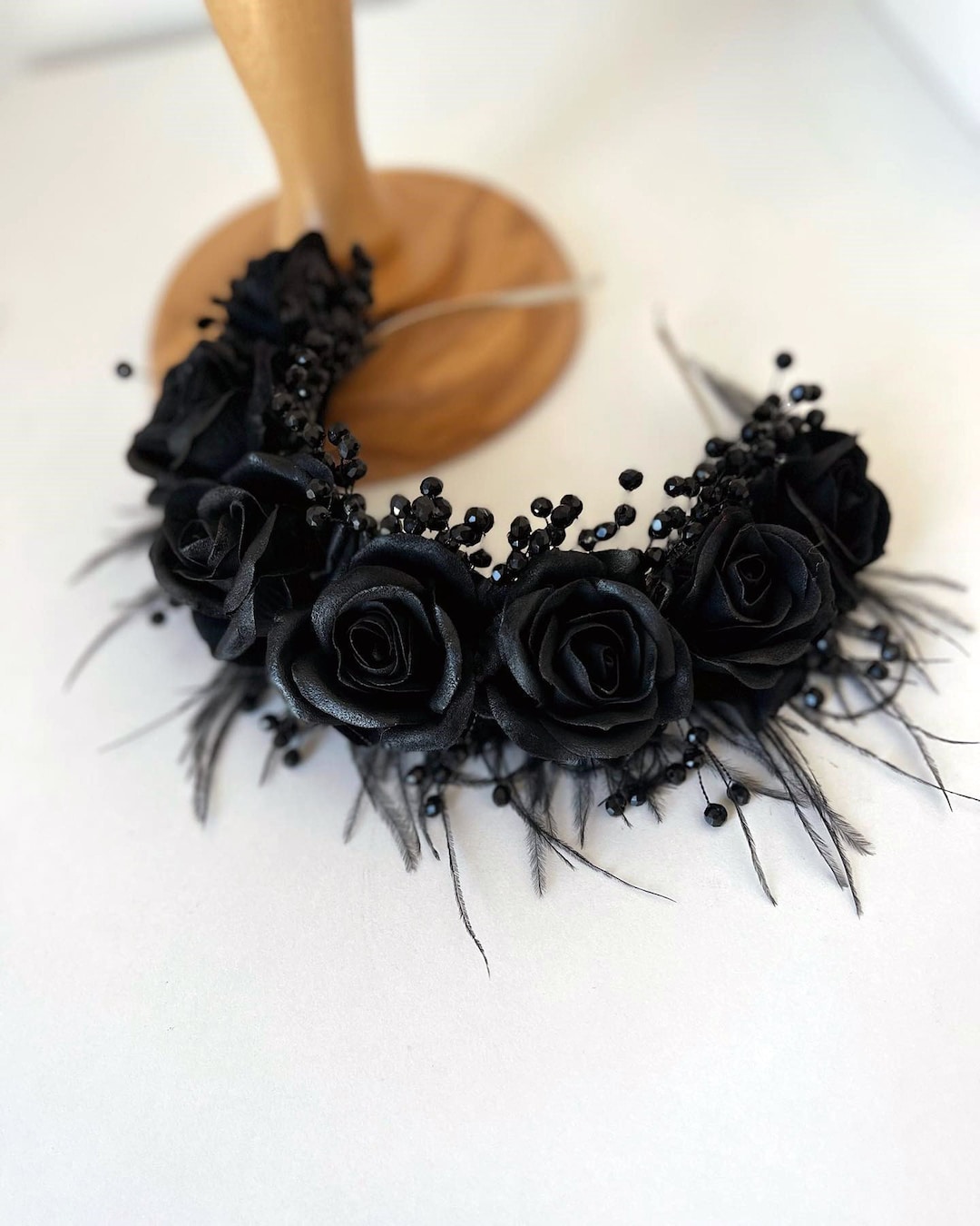 Black Rose Flower Crown Gothic Bridal Crown With Black Velvet Roses