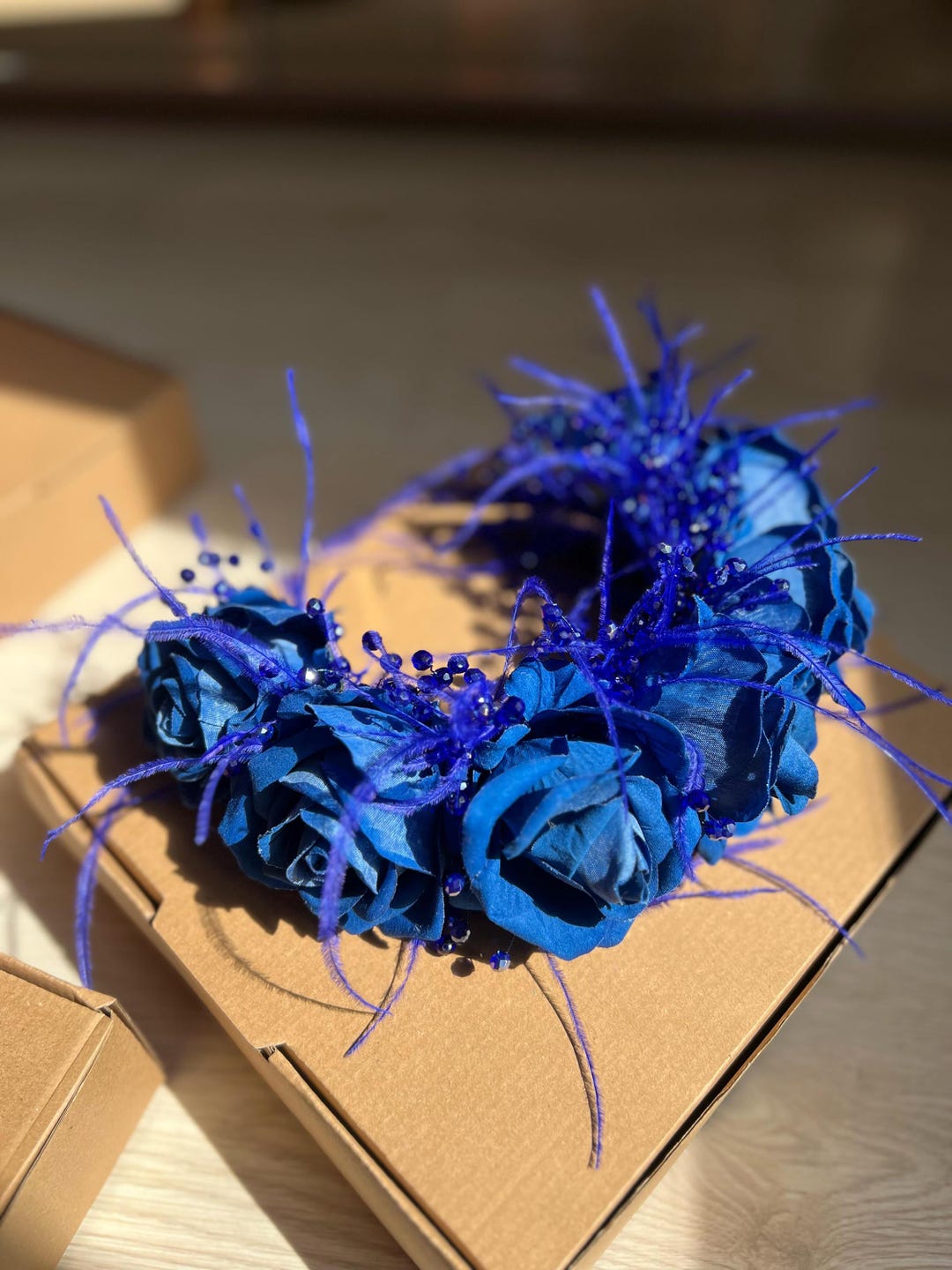 Royal Blue Velvet Rose Flower Crown - Mexican Inspired Blue Flower ...