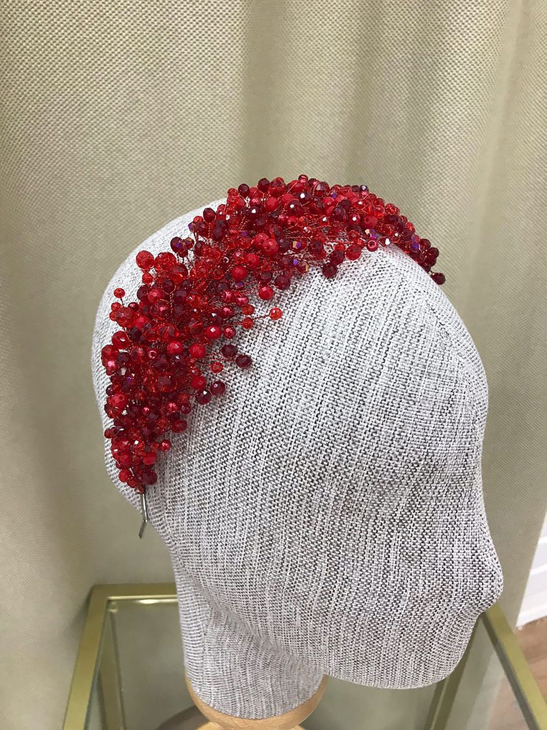 Burgundy Red Crystal Bridal Tiara Crown, Red Wedding Headpiece