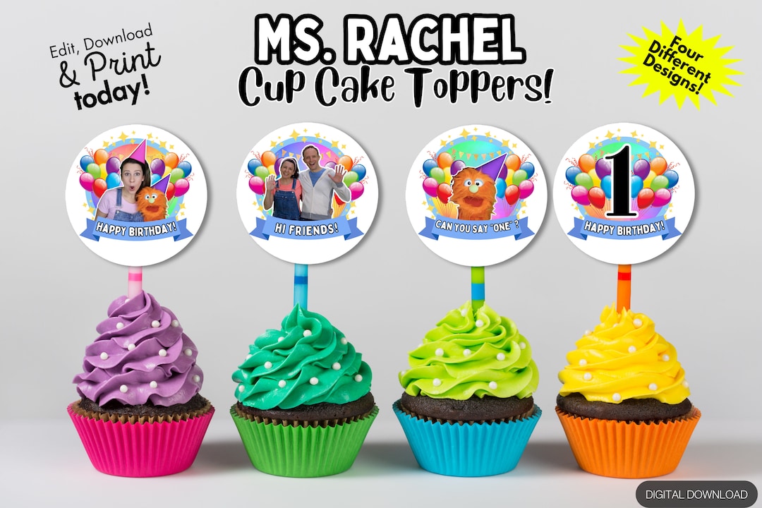 Ms. Rachel Birthday Themed Cupcake Toppers Template Easy, Editable